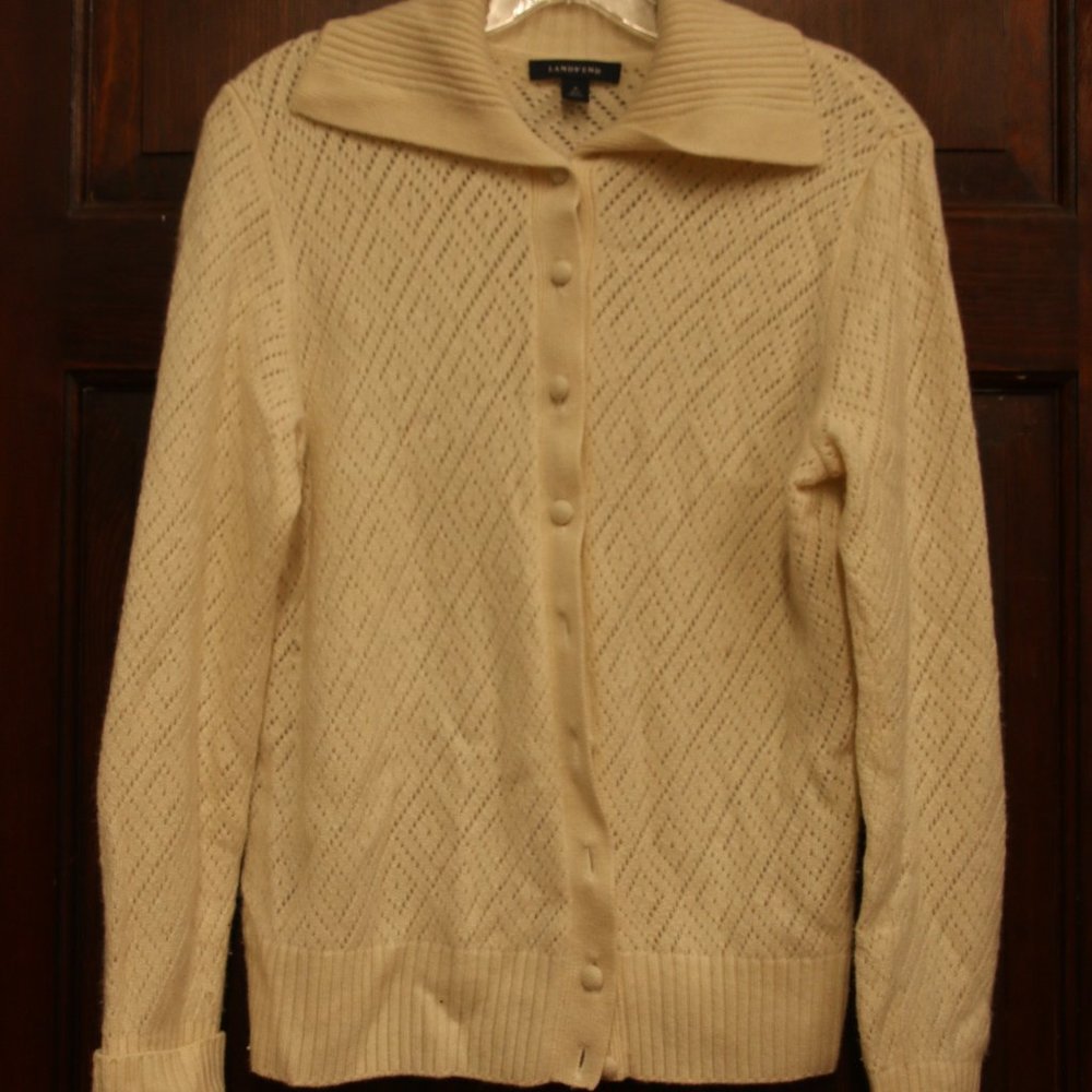 Lands' End White Button Up Cardigan (read below)